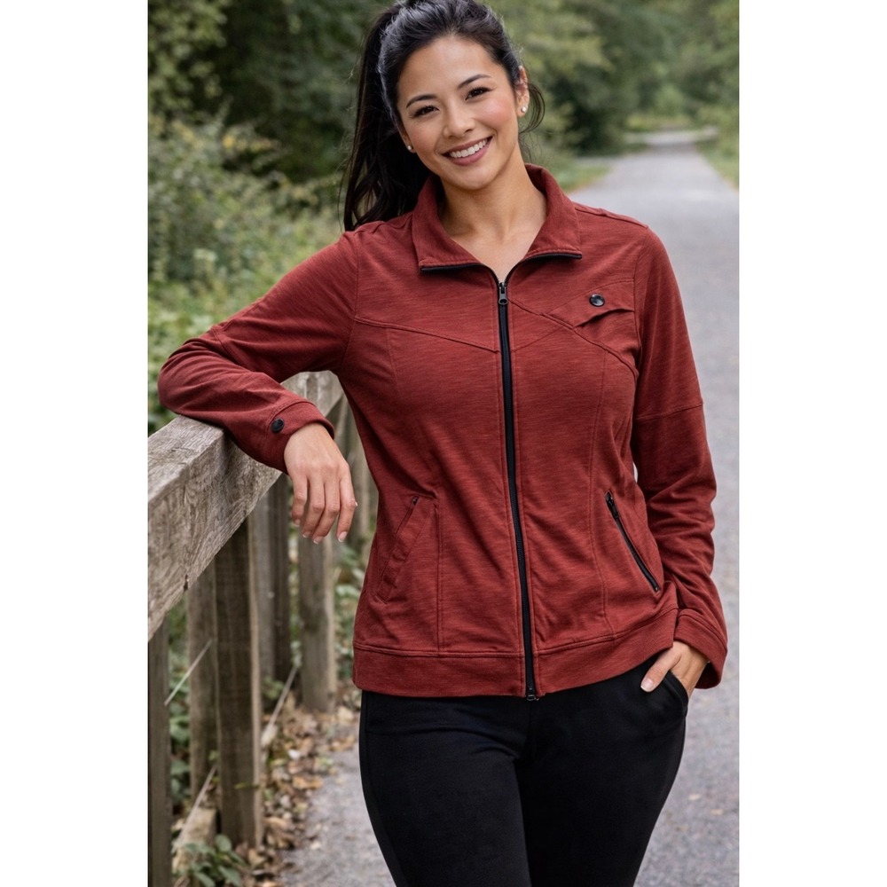 Cabi Womens Jacket Red Medium Full‎ Zip Thumbhole Athleisure